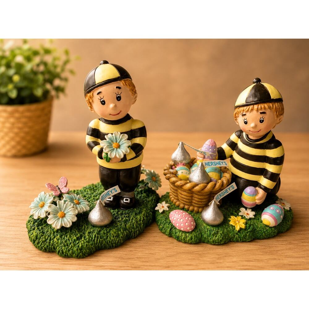 Hershey's Easter figurines feature elf-like characters in black and yellow